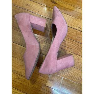 Pink Suede Block Heel Pumps 9